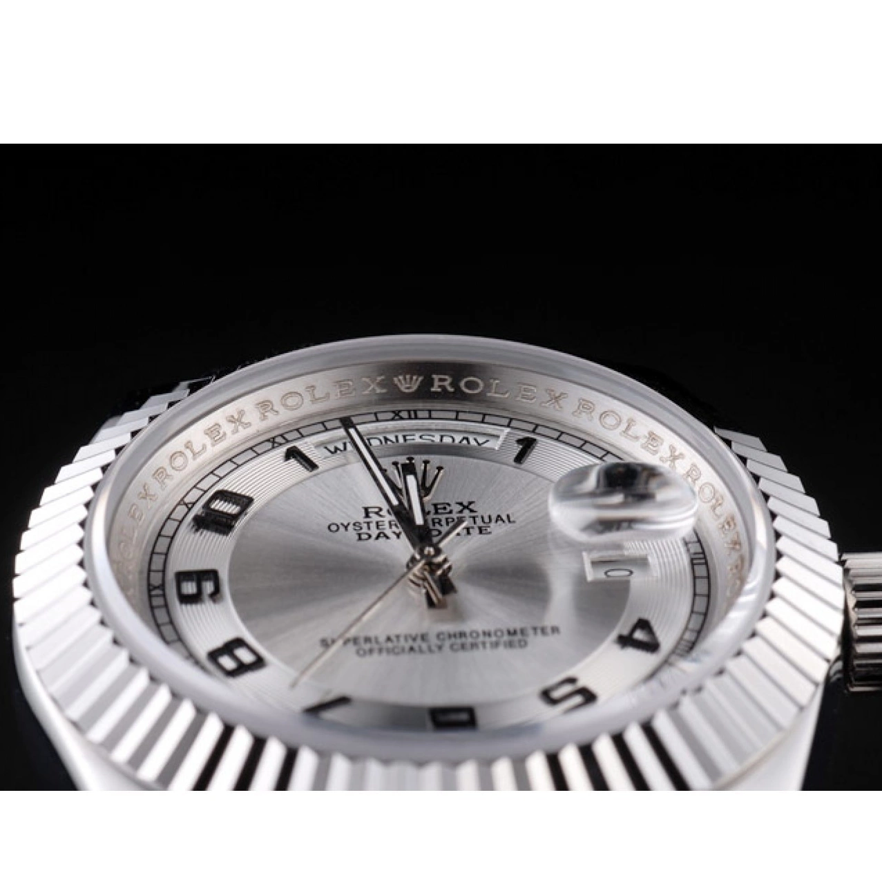 AAA replica watch Steel Dial Rolex Day-Date Polished White Stainless 0725